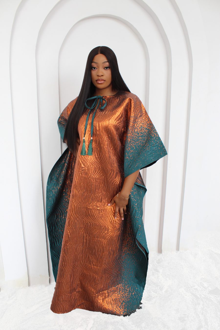 Enewa Brocade Kaftan- Orange/ Green
