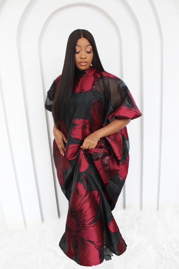 Eniyii Luxe Organza Kaftan -Burgundy/ Black