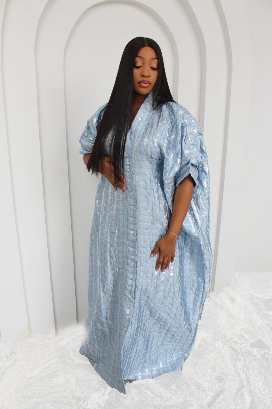 Ola Brocade Kaftan- Blue - Image 2