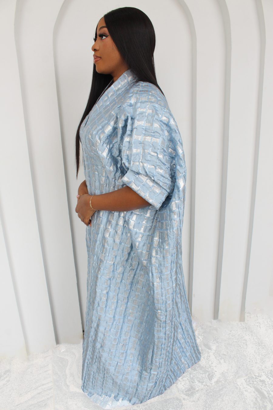 Ola Brocade Kaftan- Blue - Image 4