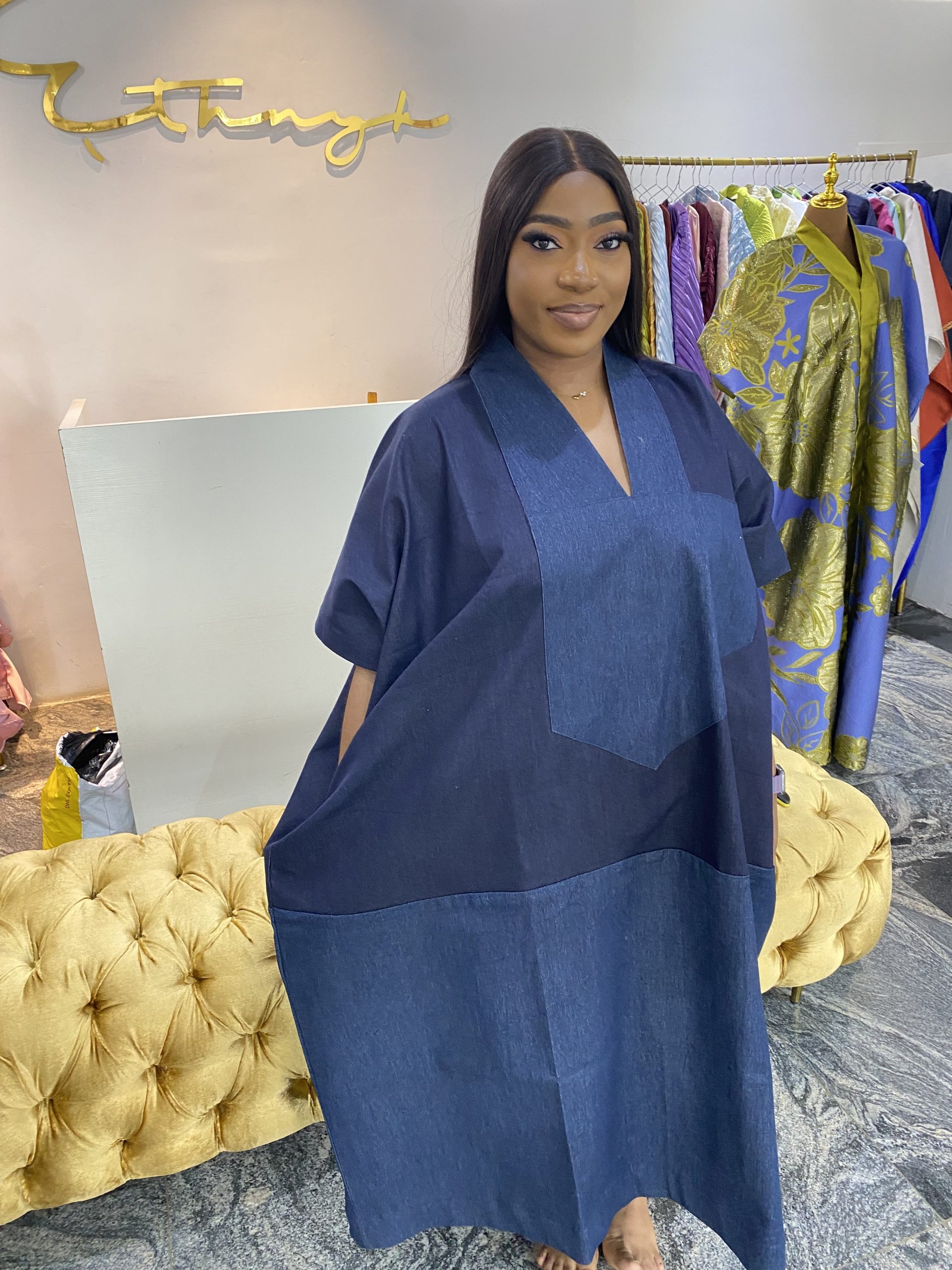 Denim Agbada Kaftan - Blue - Image 2