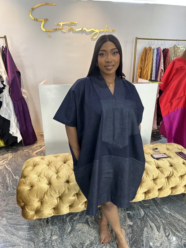 Denim Mini Agbada Kaftan - Blue