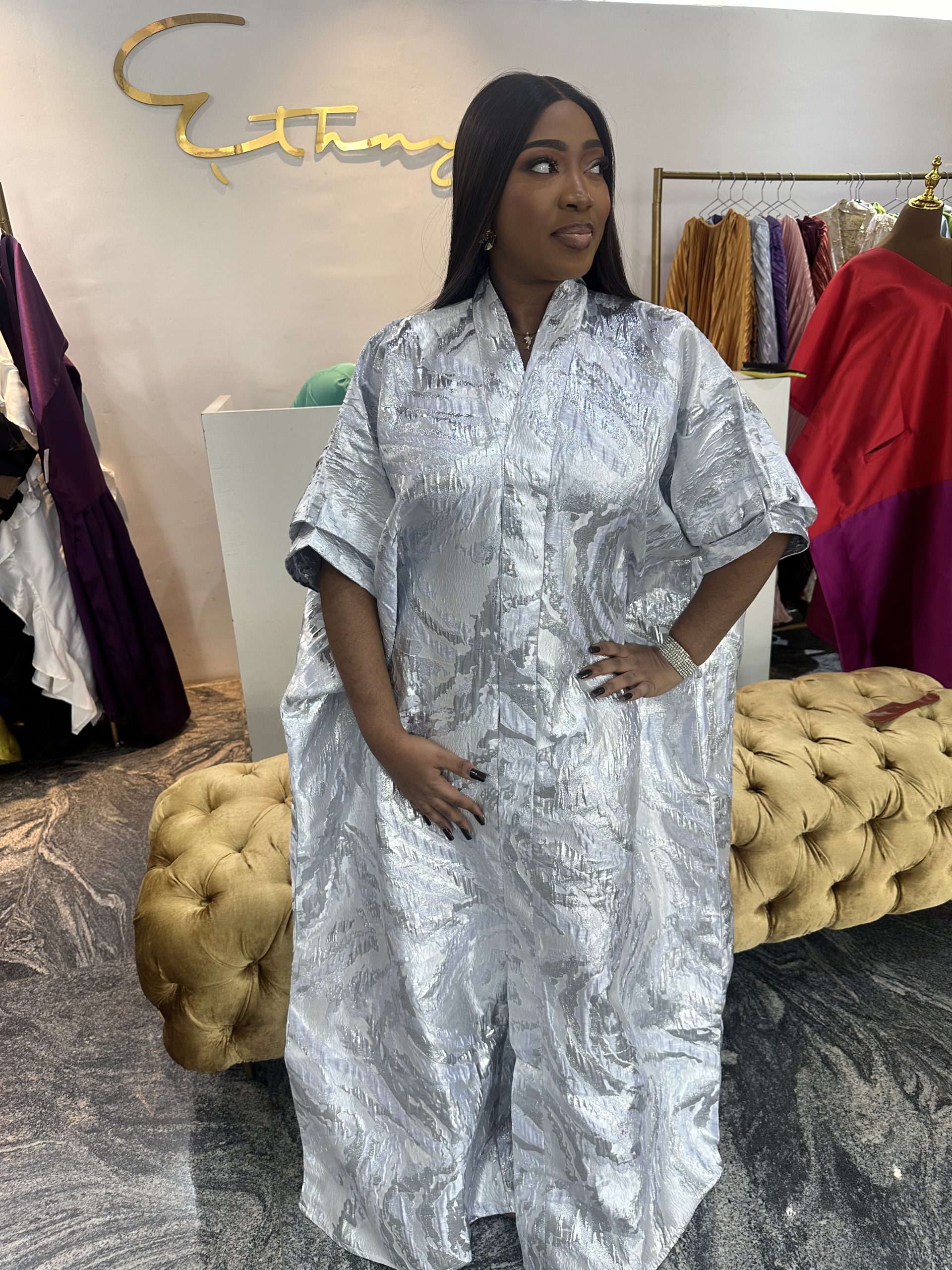 Ola Brocade Kaftan-Silver - Image 3