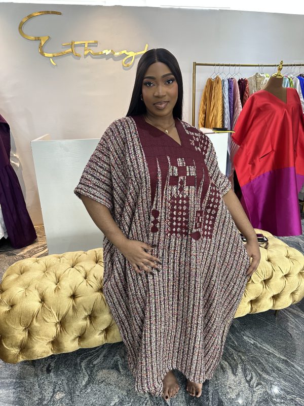 Tweed Agbada Kaftan - Burgundy