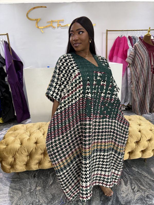Tweed Agbada Midi Kaftan -Green