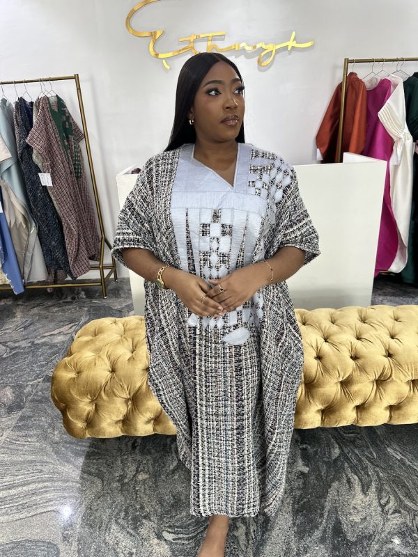 Tweed Midi Agbada Kaftan -Grey