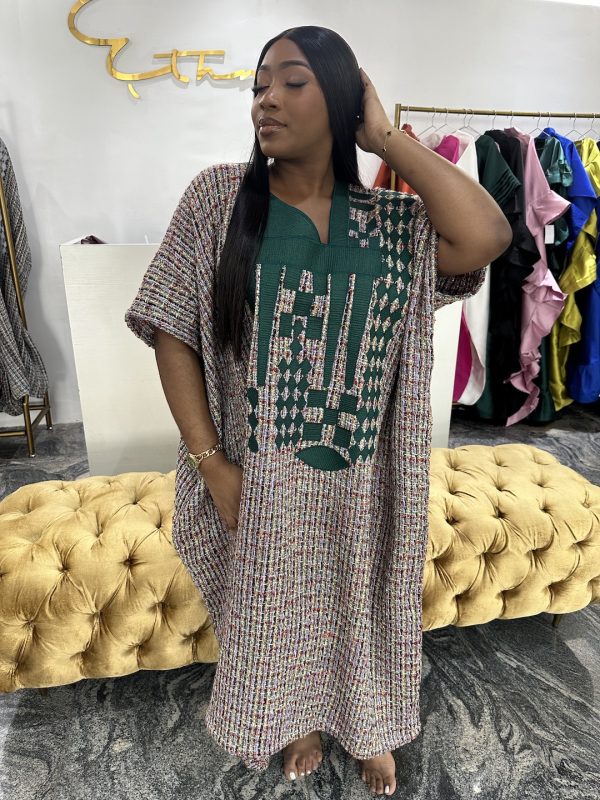 Tweed Midi Agbada Kaftan -Olive Green