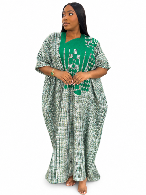 Tweed Midi Agbada Kaftan -Green