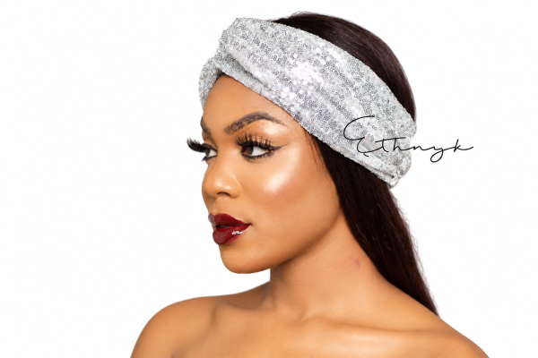 Metallic Sequin Band Turban - Silver