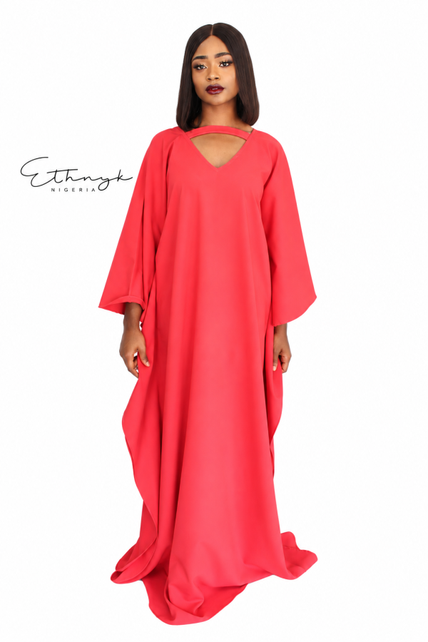 Yimi Crepe Fitted Kaftan- Red